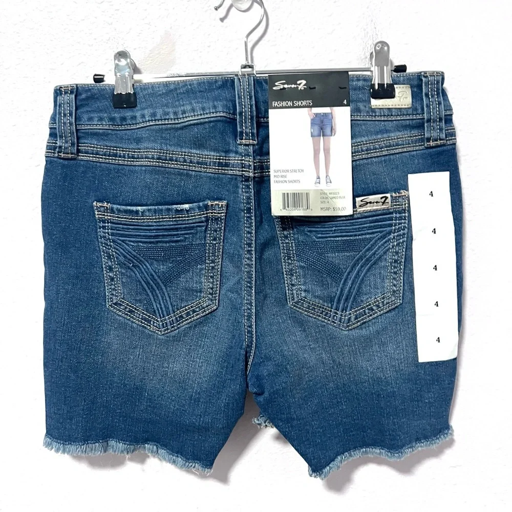 7 For All Mankind Blue Distressed mid rise stretch Jean Shorts 4‎